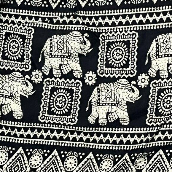 Elephant Harem Pants Phone Pocket Elastic Drawstring Waist Black Cream XL‎ Boho - Picture 3 of 5